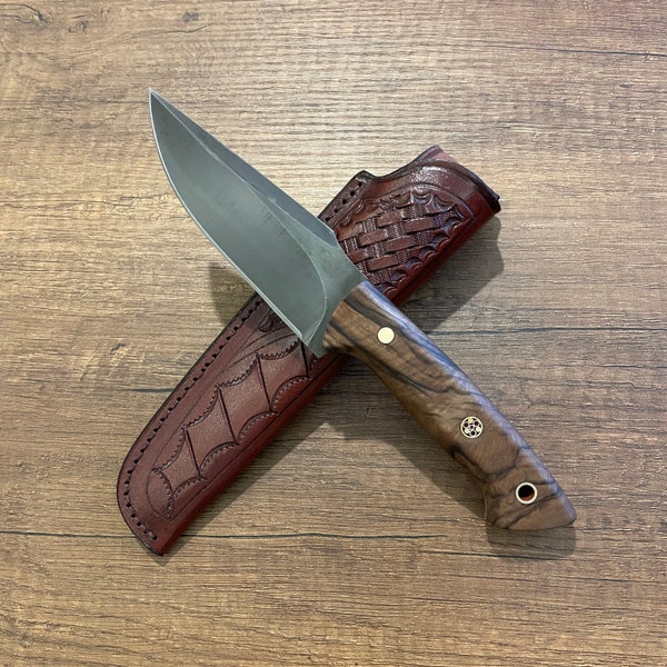 Hunting Knife 80CRV2 Steel and Walnut Wood Handle - Blacksmith Made Camping Knife - Tactical Knife - Survival Knife with Sheath No:20