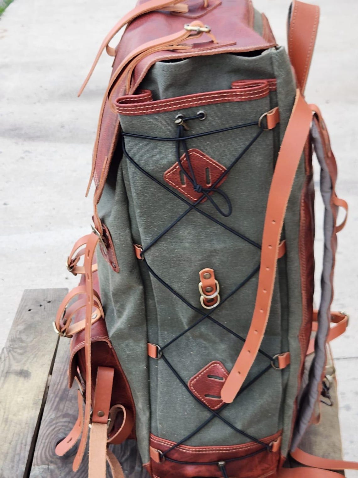 Waxed Canvas Backpack 60L – Leather-trimmed Camping & Trekking Backpack ...