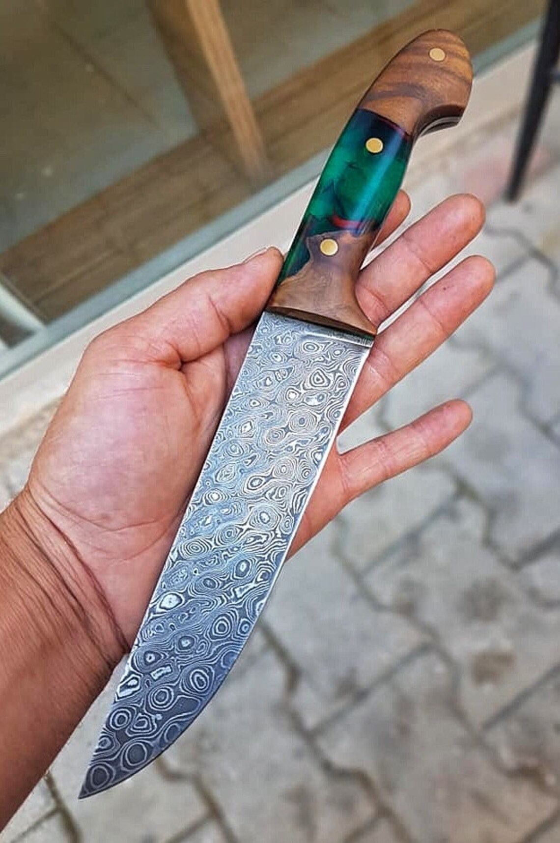 REAL DAMASCUS Chef Knife Hybrid Handle 150 Layers Blacksmith Etsy