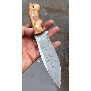 Hunting Knife 1075 Carbon Steel and Silverberry Wood Handle -Blacksmith Made Camping Knife - Bushcraft Knife - Survival Knife & Sheath No:26