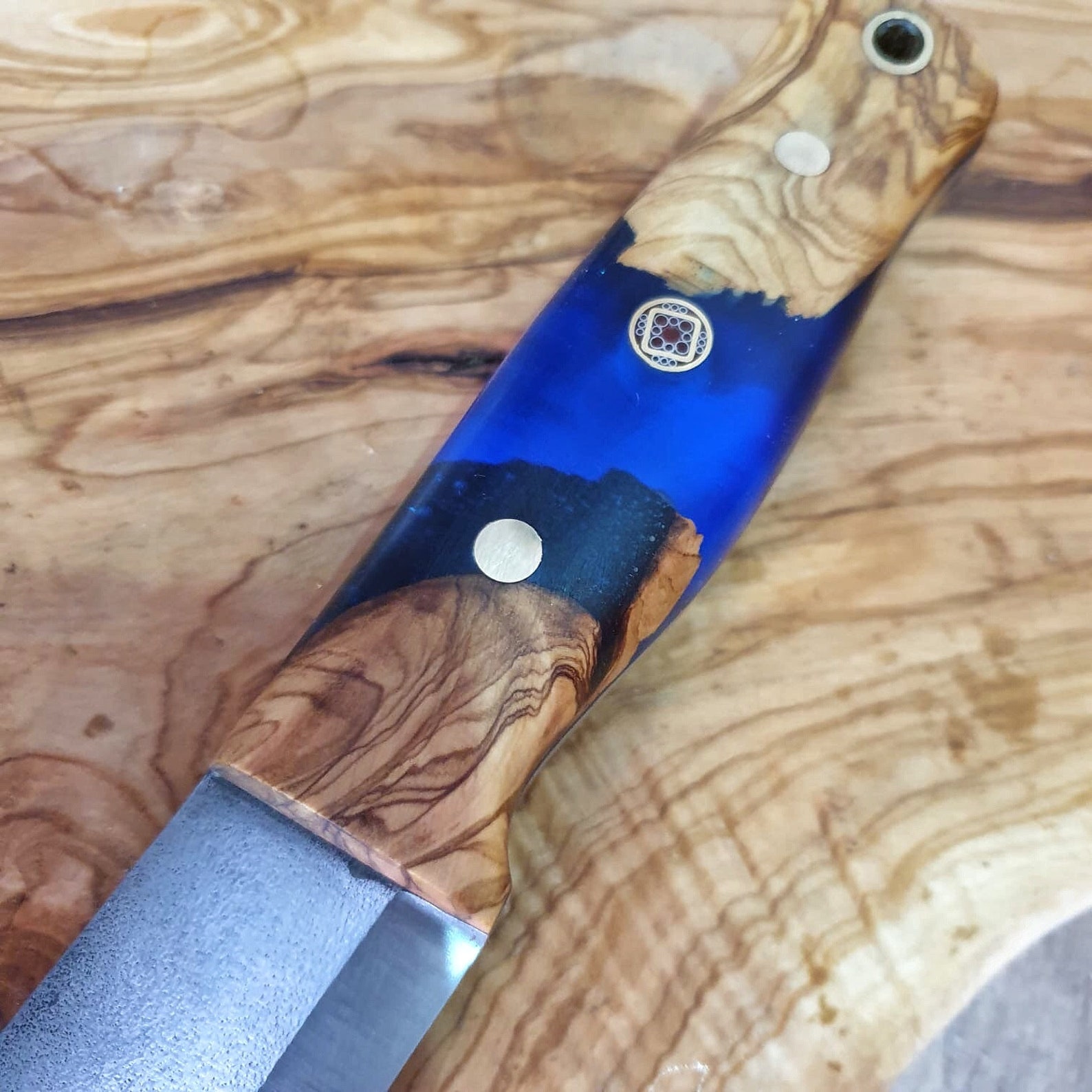 Hunting Knife N690 Steel Olive Wood & Epoxy Handle Etsy