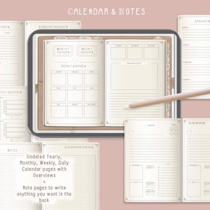 Puede incluir: Un planificador imprimible con p&aacute;ginas de calendario anual, mensual, semanal y diario sin fecha con res&uacute;menes. Tambi&eacute;n incluye p&aacute;ginas de notas para escribir todo lo que quieras en la parte posterior.