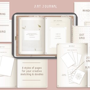 Puede incluir: Un diario de arte abierto con ocho estilos de p&aacute;gina diferentes para dibujar y garabatear. Las p&aacute;ginas incluyen cuadr&iacute;cula, cuadr&iacute;cula de puntos, l&iacute;neas, mandala, doodle, letras y cajas de cuadr&iacute;cula zentangle.