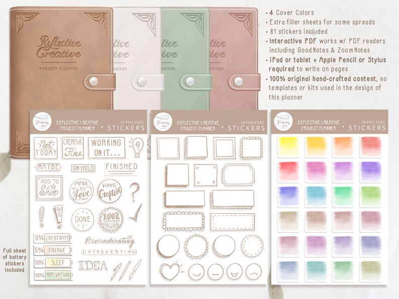 Puede incluir: Un conjunto de pegatinas para planificadores digitales con una variedad de dise&ntilde;os, que incluyen citas motivacionales, ilustraciones dibujadas a mano y fondos de acuarela. Las pegatinas est&aacute;n disponibles en 37 archivos PNG y est&aacute;n dise&ntilde;adas para usar con planificadores digitales y aplicaciones para tomar notas.