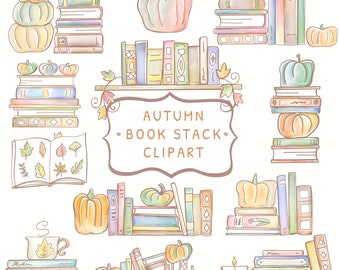 Book Stack Clipart, fall, books, bookish, vintage, rows, png, watercolor, hand drawn, craft, reading, printable, images, art, design