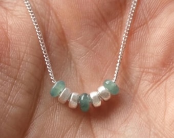 Dainty Natural Emerald Necklace Sterling Silver, Tiny Emerald Birthstone Necklace, May Birthstone Jewelry, Minimalist Gemstone Birthday Gift