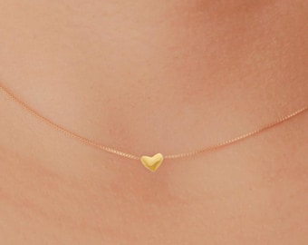 Tiny Heart Necklace 24K Gold Vermeil, Sterling Silver Heart Necklace, Delicate Minimal Necklace, Friend Sister Bridesmaid Gift Dainty Heart