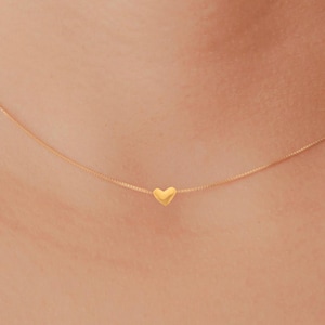 Winziges Herz Halskette 24K Gold Vermeil, Sterling Silber Herz Halskette Zarte Minimal Halskette, Freund Schwester Brautjungfer Geschenk Zierliches Herz