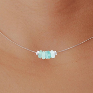 Tiny Genuine Sea Glass Necklace, Minimalist Beach Jewelry, Beach Glass Choker, Dainty Beaded Necklace, Sea Glass Gift, Beach Wedding Gift