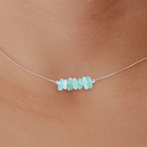 Tiny Genuine Sea Glass Necklace, Minimalist Beach Jewelry, Beach Glass Choker, Dainty Beaded Necklace, Sea Glass Gift, Beach Wedding Gift image 4