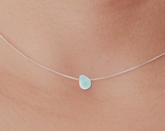 Dainty Genuine Sea Glass Necklace, Tiny Charm Simple Beach Glass Necklace, Pretty Minimalist Sea Glass Jewelry, Sea Glass Choker Gift