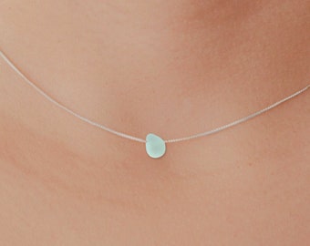 Dainty Genuine Sea Glass Necklace, Tiny Charm Simple Beach Glass Necklace, Pretty Minimalist Sea Glass Jewelry, Sea Glass Choker Gift