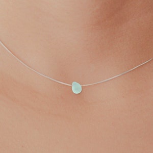 Dainty Genuine Sea Glass Necklace, Tiny Charm Simple Beach Glass Necklace, Pretty Minimalist Sea Glass Jewelry, Sea Glass Choker Gift