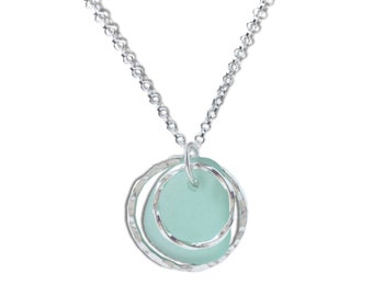 Genuine Sea Glass Necklace, Beach Glass Necklace Custom Gift, Circle Necklace, Sea Glass Jewelry, Wedding Necklace, Bridesmaid Jewelry