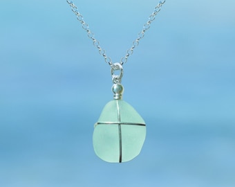 Genuine Sea Glass Necklace Sterling Silver, 24K Gold Vermeil Seaglass, Sea Glass Jewelry, Blue Sea Glass Pendant,  Aqua Beach Glass Necklace