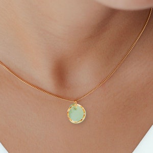 Tiny Genuine Sea Glass Ring Necklace, Circle Beach Glass Necklace Gift, Gold Sea Glass Necklace, Gold Minimalist Dainty Layering Necklace