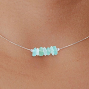 Tiny Genuine Sea Glass Necklace, Minimalist Beach Jewelry, Beach Glass Choker, Dainty Beaded Necklace, Sea Glass Gift, Beach Wedding Gift