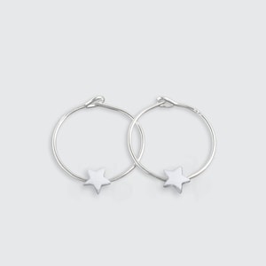 Tiny Star Hoop Earrings Sterling Silver, Delicate Charm Hoop Earrings, Minimalist Star Hoops, Mini Hoop Earring, Dainty Star Earrings Gift