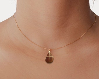 Genuine Beach Glass Necklace Gold Sterling Silver, Handmade Gold Beach Glass Charm Necklace, Minimalist Sea Glass Necklace Personlized Gift