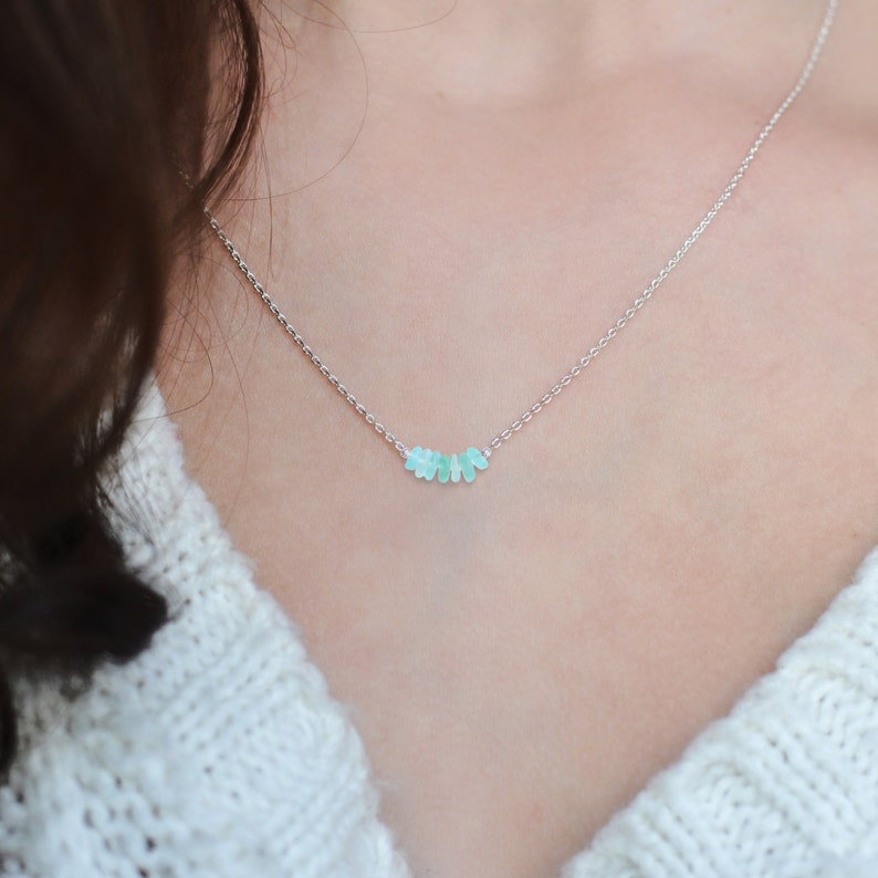 Tiny Genuine Sea Glass Necklace, Minimalist Beach Jewelry, Beach Glass Choker, Dainty Beaded Necklace, Sea Glass Gift, Beach Wedding Gift image 8