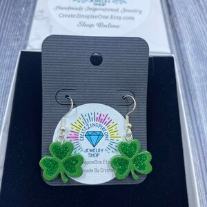 Clover Earrings, St Patrick’s Day Earrings, Handmade, Sterling Silver, Green Clover Earrings, Free Shipping