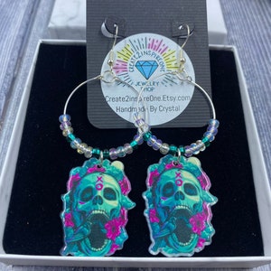 Skull Earrings, Spooky Earrings, Sterling Silver Skull Earrings, Halloween Earrings, One of a Kind, Free Shipping