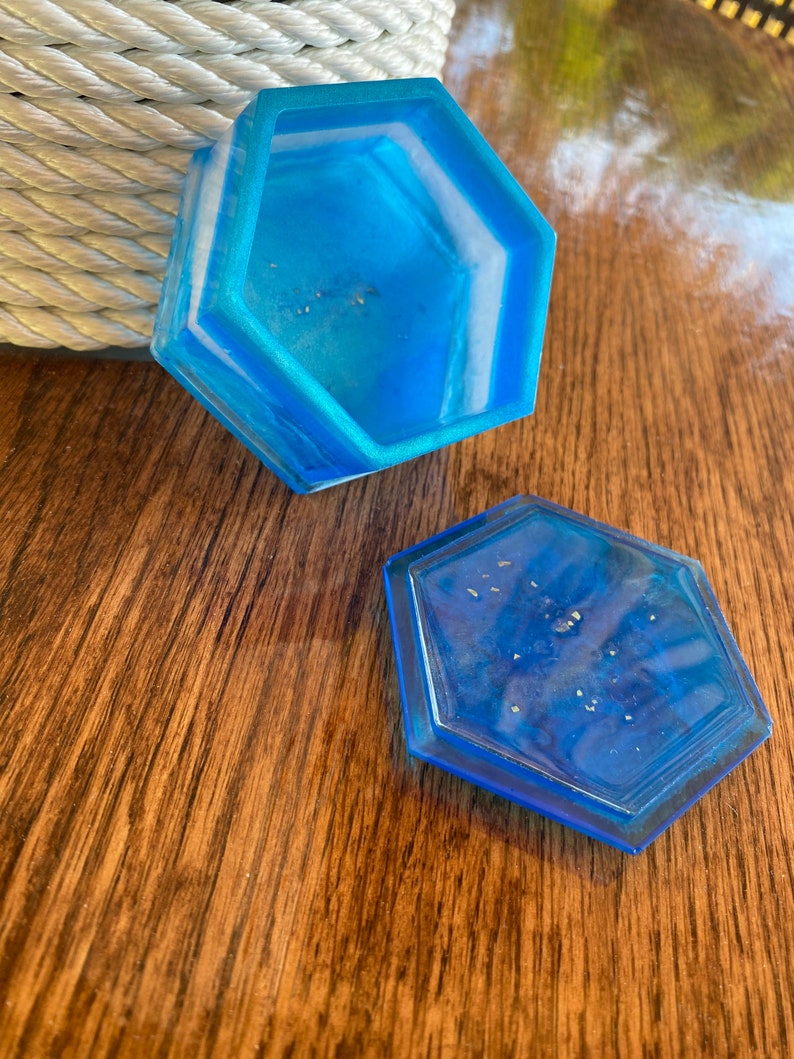 Octagon Epoxy Resin Jewelry Box Handcrafted Ocean Blues Etsy