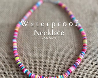 Heishi Necklace, Waterproof Necklace, Multi Color Heishi Necklace, Summer Jewelry, Gifts for her, Handmade