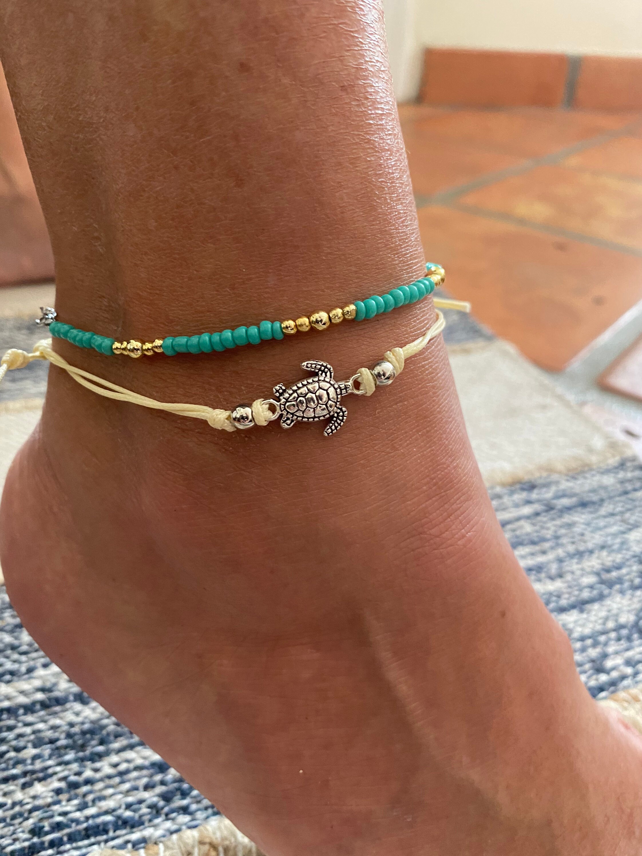 BOHO FESTIVAL SILVER TURQUOISE BEADS SHELL STARFISH ANKLET ANKLE CHAIN UK SELLER BOHO FESTIVAL SILVER TURQUOISE BEADS SHELL STARFISH ANKLET ANKLE CHAIN UK SELLER