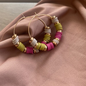 Gold Boho Hoops , Heishi Hoop Earrings, Colorful Hoop Earrings, Free Shipping
