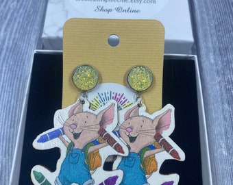 If You Give a Mouse a Cookie Earrings, Mouse Earrings, Teacher Gifts, Storybook Earrings, Gifts for Her, Handmade, Free Shipping