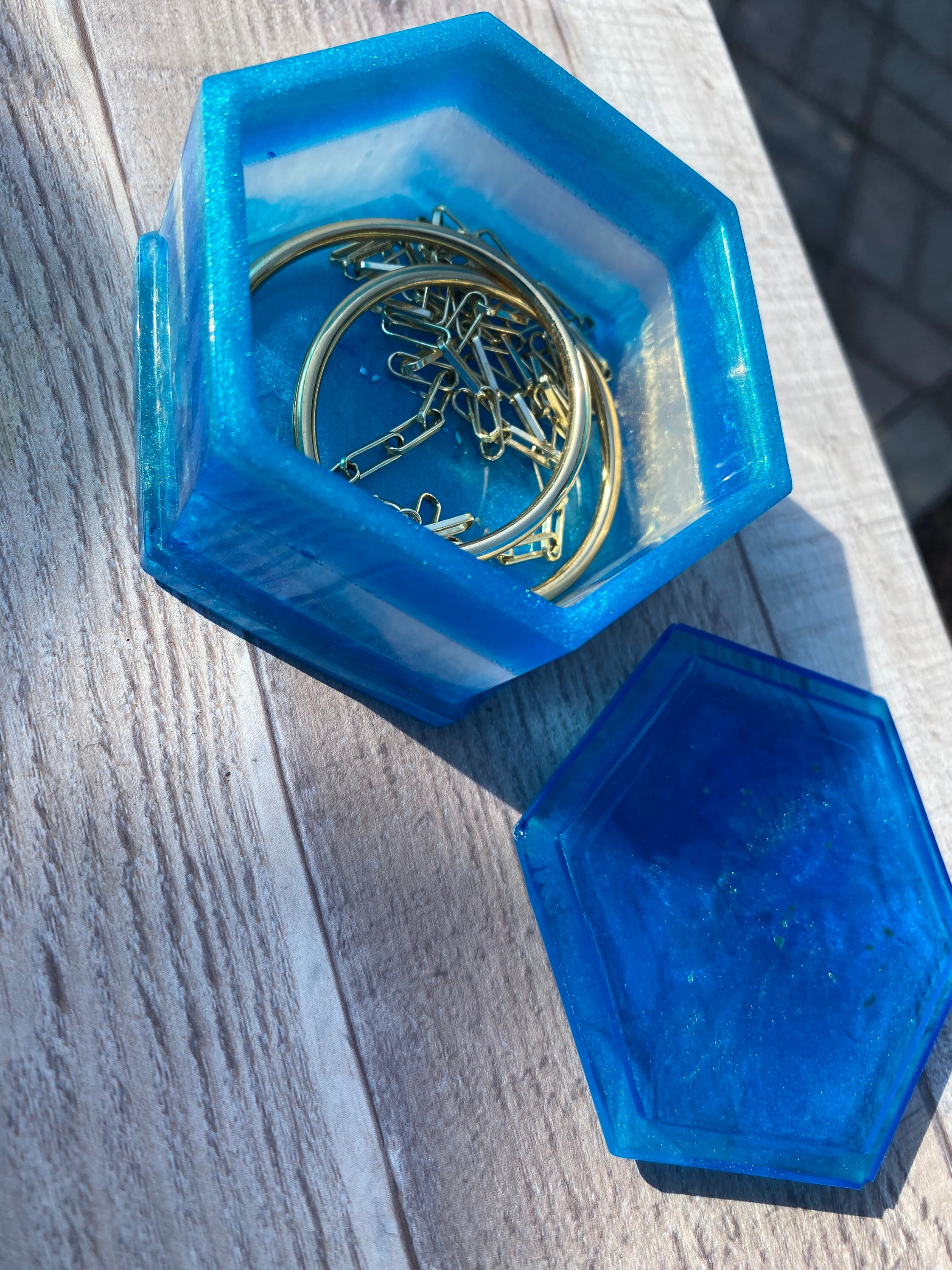 Octagon Epoxy Resin Jewelry Box Handcrafted Ocean Blues Etsy