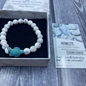Howlite Stone & Turtle Bracelet, Energy Stones, Howlite Card Included, Gifts for her, Gifts for Him, Handmade, Jewelry With Meaning