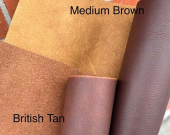 Full Grain Leather Craft Piece: Medium Brown,  British Tan, dark gray, 5oz (2.0mm)