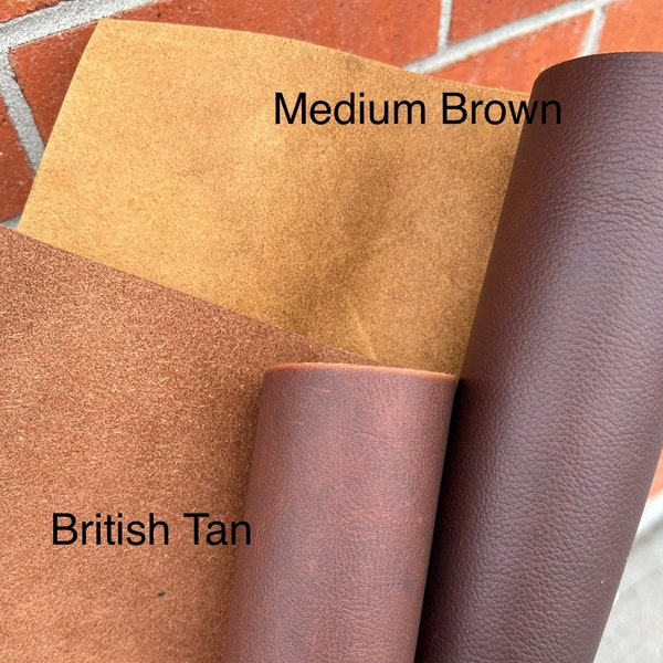 Full grain leather craft piece, Medium brown and British Tan leather piece, pull up leather