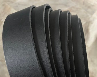 Black Full Grain Leather Strap: Thick Vegetable Tanned Belt, Bag Handles