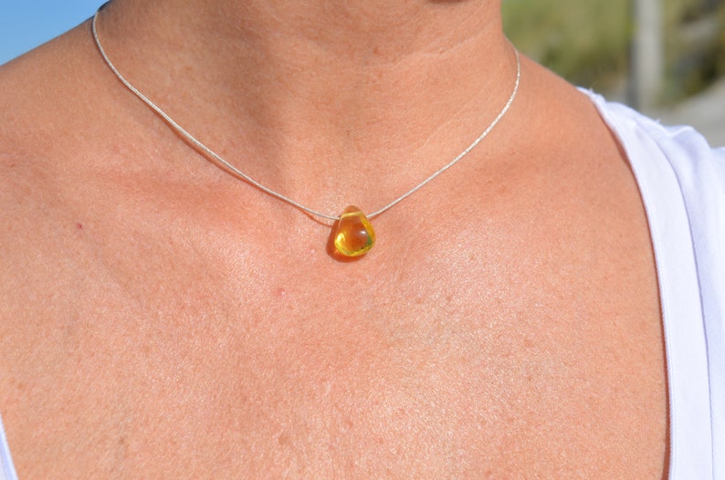 amber silver necklace Baltic amber drop with silver chain necklace gift idea for women