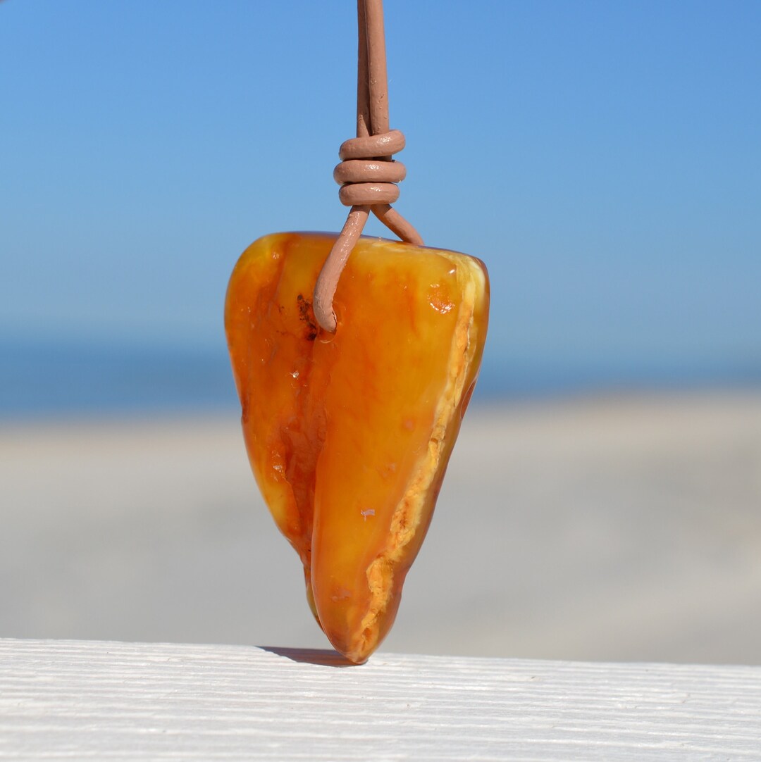 Raw Baltic Amber Pendant for Men, Large Amber Stone, Honey Cognac Clear ...