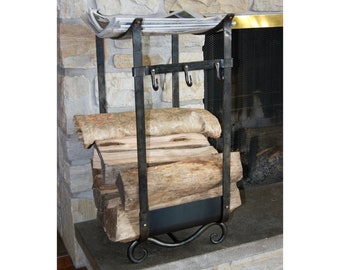 Le Champêtre Firewood holder Scroll and brass Log Rack Wood Storage Fireplace Accessories Hearthside Wood Stove Wrought iron Forged steel