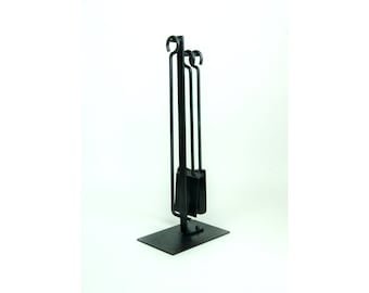 Le Minimaliste TRIO Fireplace tool set Fire Poker Shovel Brush Stand Modern Style Contemporary Design Vintage Decor Forged Steel Iron MCM
