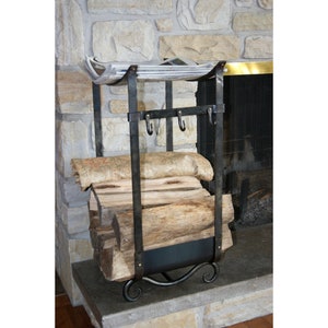 Le Champêtre Firewood holder Scroll and brass Log Rack Wood Storage Fireplace Accessories Hearthside Wood Stove Wrought iron Forged steel