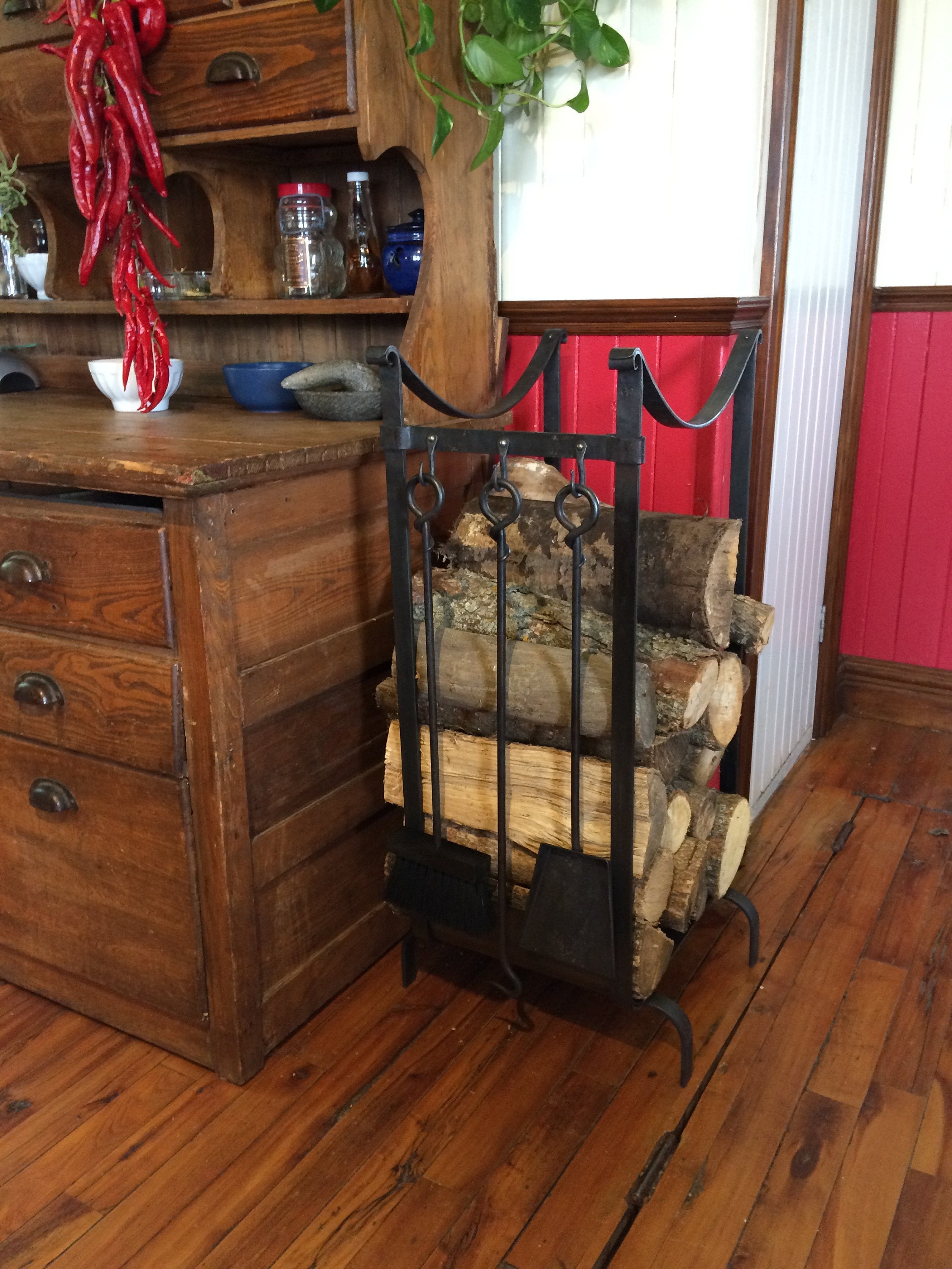 Le Romantique Firewood Holder Log Rack With Hooks Fireplace - Etsy