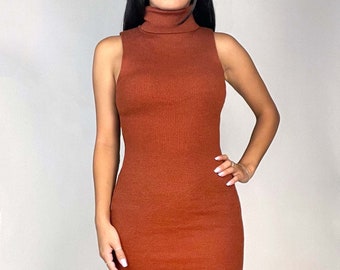 Burnt Orange Turtle Neck Sweater Dress