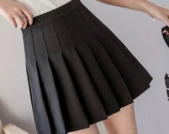 Black Tennis Pleated School Mini Skirt