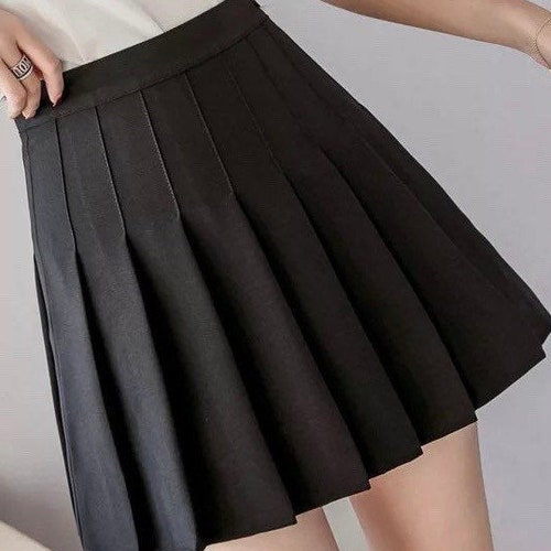 Black Tennis Pleated School Mini Skirt