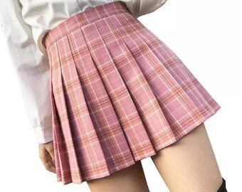 Pink Plaid Pleated School Mini Skirt