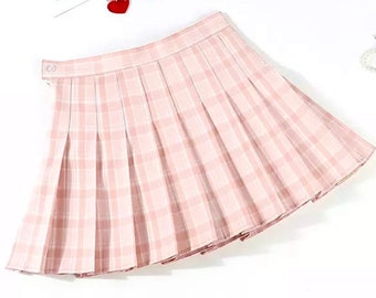 Pink Plaid Pleated School Mini Skirt