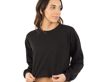 Cropped fleece-sweatshirt voor dames met ronde hals