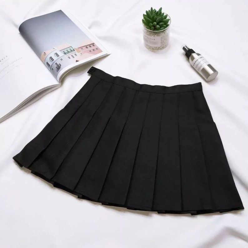 Black Tennis Pleated School Mini Skirt image 2