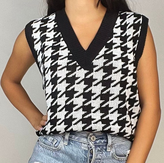 Black u0026 White Houndstooth Sweater Vest - Etsy